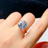 Bagues de cluster Solide 925 Argent VVS Grade Naturel Topaz Bague de mariage 12mm 6ct Bleu clair avec 3 couches plaqué or 18 carats