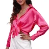 Women's Blouses Fashion Shirts Ladies Satin Silky Blouse Single Breasted Long Sleeve Casual OL Work Tops Female Elegant Shirt