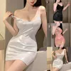 Vêtements de nuit pour femmes Sexy Slip Brillant Lingerie Chemises de nuit Look mouillé Moulante Dos nu Party Cocktail Club Mini Robe Chemise de nuit pour femmes