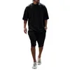 Herrspårar Summer Man Outfit Cotton Lose Short Sleeve T-shirt och Shorts Set O-Neck Tracksuit Overized Casual Sports Kit 2 Piece