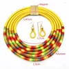 Necklace Earrings Set African Colorful Multi Layer Woven Chain Magnetism Button Bohemian Choker Collar Drop
