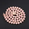 2021 New Hop Hip Jewelry 18K Rose Gold Plated Tennis Chain Iced Out CZ Cubic Zirconia Necklace 7mm Oval Pink Stone Tennis Chain