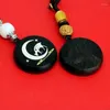 Nyckelringar svart sandelträ inlagd nyckelring lila ljus solmåne stjärnor hjort säkert hängande par handgjorda avancerade gåvor i kinesisk stil