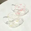Wine Glasses Cute Pink Heart Water Glass Cup With Handle Lid Heat-resistant Milk Coffee Tea Mug Home Drinkware Lovely Gift