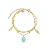 Link pulseiras boêmio pulseira para mulheres em camadas de aço inoxidável corrente folha natureza pedra charme pingente moda jóias presentes atacado