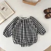 lente herfst ins geboren baby geruite lange mouw bodysuit losse jongen baby onesie casual kind meisjes katoenen romper peuterkleding 240119