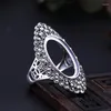 Küme Yüzükleri 925 STERLING Gümüş Kadın Nişan Düğün Yüzesi Retro Art Deco 12x21mm Oval Cabochon Yarı Mount Diy Taş