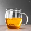 Wine Glasses Filter Cup Teacup Lid Office Infuser Mug Drinkware Flower Handle Bamboo Glass Heat-resistant With Transparent Creative