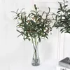 Decorative Flowers Artificial Olive Green Leaves Tree Branches Spring Fruit Plants Po Prop Home Wedding Bouquet Silk Flower Decortion