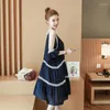 Party Dresses 2024 Summer Female Loose Atraplessdress Women Clothing Korean Style Fashion Stitching Dark Blue Lady Dress AQ960