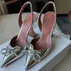 2024 Amina Muaddi Begum Shoes Crystal-Embellished Silver Mirror Face Pumps Slingbacks Spool Heels Sandals for Women Luxurysデザイナードレスシュー