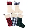 100pcs Plaid Christmas Stocking Cotton Buffalo Flannel Black Christmas Stocks Xmas Decor Sublimation Blanks Santa Stocks Sn1369