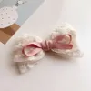 New French Beige Girl Style Wood Ear Edge Chiffon Bow Children's Clip with Steel Sausage Loop Hair Accessory