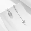 Saplama Küpe Karışmaz Kilit ve Anahtar 925 Gümüş Zincir Kübik Zirkonya Mini CZ Kadınlar için asimetrik mücevher