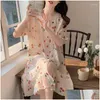 Womens Sleepwear Summer Korean Style Loose Nightdress Women Lace Floral Printed Nightgown Japanese Thin Bathrobe Pajamas Nightwear Dro Dh0Bv