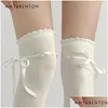 Chaussettes Bonneterie Femmes Preppy Style Doux Kawaii Blanc Genou Haute Femme Automne Hiver Mignon Arc Y Bas Slim All-Match Y2K Cuisse Drop Dhwyv