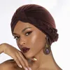 Berets Head Hat Cap Ethnic Bohemian Cover Wrap Turban Ladies Multicolor Side Braid Hijab Solid Color Baotou Muslim Hair Band