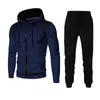 Tute da uomo Uomo Autunno Inverno Felpa con cappuccio Pantaloni Abito Chiusura con cerniera Elastico traspirante in vita con coulisse Pantaloni sportivi Cappotto Set Abbigliamento