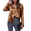 Women's Blouses Fashion Shirts Ladies Satin Silky Blouse Single Breasted Long Sleeve Casual OL Work Tops Female Elegant Shirt