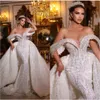 TOUNNINGBRIDE 2024 Fashion Mermaid Blingbling Wedding Dresses 3d Floral Applicants Off Axla Shooth Sleeve Brudklänningar Cutom Made