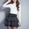 Spódnice jesienne zimowe kobiety mini patchwork retro lady elegancka wysoka talia modna Ulzzang Bowknot Office-Look Temperament Faldas