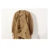 Women's Trench Coats Stylish Design Khaki Coat Mesh Patchwork Double Breasted Long Overcoat