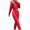 Women's Down One Piece Ski Suit Women Jackets Winter Hooded Parka Jumpsuit Cotton Bodysuit Sashes Jumpsuits Zipper Overalls Tracksuits