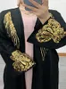 Roupas étnicas Preto Kimono Kaftan Lantejoulas Douradas Mulheres Sauditas Abayas Zíperes Islâmicos Cardigan Com Bolsos Sólidos Chic Muçulmano Oração Eid