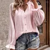 Blusas femininas moda primavera e outono branco blusa solta elegante meia gola aberta manga plissada chiffon listra casual