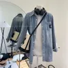 Kvinnors skjorta designer blus mode dubbel c brev broderi grafisk denim jacka casual lös lyxknapp skjortor