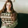 Damenpullover Früher Frühling Dreidimensionaler Kirschhäkel-Intarsien-Rundhalsausschnitt mit geripptem Rand Wollpullover Pullover Damen
