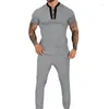 Fatos de treino masculino roupas de verão casual conjunto de treino com zíper o pescoço de manga curta camisetas leggings streetwear terno de duas peças 2024