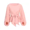 Женские футболки, весна 2024, модная розовая повседневная футболка E Girl, свободные топы с галстуком-бабочкой и рукавами-фонариками, женская одежда