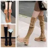 Fashion winter boots women Knee boots Tall Boot Black khaki Leather Over-knee Boot Party Flat Boots Snow booties Dark brown Lambhair Thick heeled high he