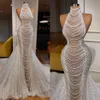 Zachęcona Brykta 2024 Arabia Saudyjska Haute Couture Suknia ślubna Mermaid Iluzja Pełna błyszcząca perły koraliki ślubne suknie ślubne Bride Princess Celebrity