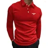 Herenpolo's 2024 Lente Herfst Heren Lange mouw Slim Fit Print Poloshirt Kleding Business Casual Sport.