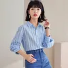 Blusas femininas senhoras moda coreana casual listra camisas blusa feminina topos mulher botão até camisa feminina meninas manga longa bpya2043