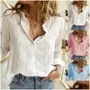 Womens Blouses Shirts Chamliforve Autumn White Yellow Button Lapel Cardigan Top Lady Loose Long Sleeve Oversized Shirt Drop Delivery A Dhln7