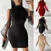 Casual Dresses Off-shoulder Dress Elegant Off Shoulder Mesh Party With Slim Fit Puff Sleeve For Club Dating Events Women's Sheath Mini