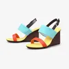 Sandales Bleu clair Mixte Coloré Femmes 2024 Mode Casual Wedge Chaussures D'été Orange Chic Cuir Bal Sandalias Femininos