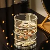 360 Degree Rotating Transparent Jewelry Box for Ear Studs Necklaces Bracelets Headbands Jewelry Storage Box