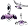 Nowy szterling Sier Wampire Winged Heart Dangle Charm Fit Fit Oryginalne koraliki bransoletki dla kobiet Prezent biżuterii