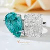 Anelli a grappolo Vinregem taglio schiacciato 7 11MM Lab creato Paraiba Tormalina Gemma 925 Sterling Silver Donna Gioielli da sposa Regali