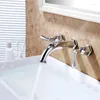 Bathroom Sink Faucets Wholesale And Retail GOLD Style Golden Brass Wall Mounted Basin Faucet Double Handle Mixer Tap & Cold Water