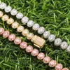 2021 New Hop Hip Jewelry 18K Rose Gold Plated Tennis Chain Iced Out CZ Cubic Zirconia Necklace 7mm Oval Pink Stone Tennis Chain