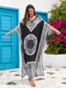 Women's Swimwear Female Cover Up Beach Bathing Suits Playa Swimsuit Cape Summer Robe Bath Exits Printed V Neck Long Skirt Holiday Dress