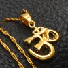 Symbole africain Petit charme de yoga Pendentif collier en or jaune 14 carats pour femmes filles, indien hindou hindou bouddhiste OM Inde Religion