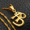 Symbole africain Petit charme de yoga Collier pendentif en or jaune 14 carats pour femmes FilleIndien Hindou Bouddhiste OM Inde Religion