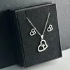 Necklace Earrings Set 20set/lot Stainless Steel Silver Color Heart Heartbeat Pendant Chain Stud Earring For Women Jewelry Wholesale