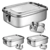 Dinnerware 1/2/3 Grids 304 Stainless Steel Lunch Bento Box Container Double Buckle Snack Storage Sealed Insulation